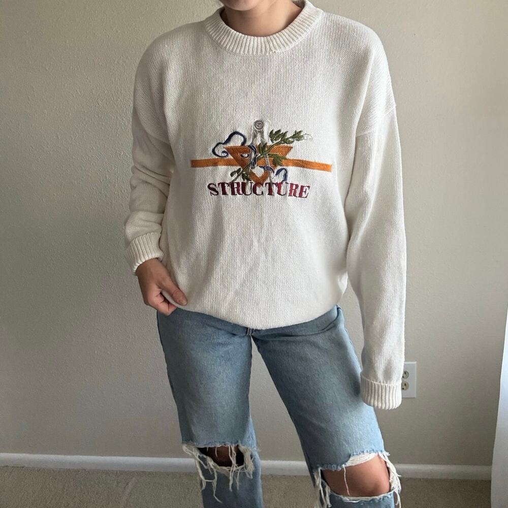 Vintage 90s Structure white chunky knit Sweater retro nautical collegiate fall